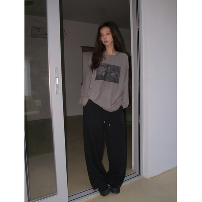 SIXI四喜家 打底小暖炉 舒适绒圆领印花长袖T恤女秋冬内搭打底衫