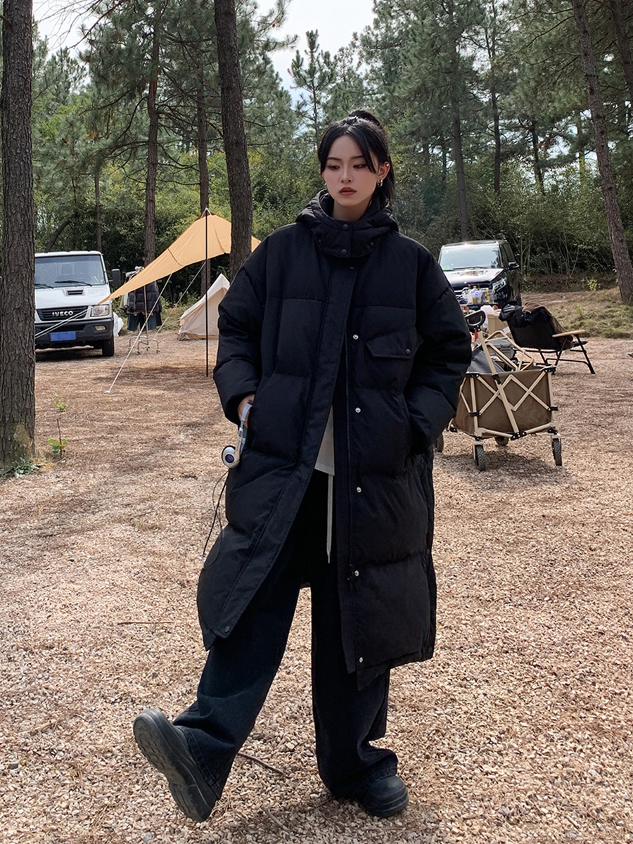 韩版中长款连帽加厚保暖超厚实