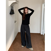 SIXI四喜家 女廓形抗皱易打理休闲裤 里昂漫步 垂感灰色直筒西裤