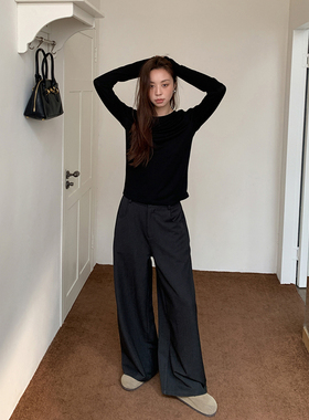 SIXI四喜家 里昂漫步 垂感灰色直筒西裤女廓形抗皱易打理休闲裤