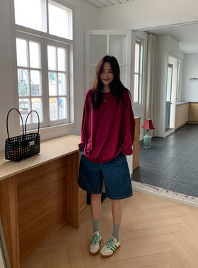 四喜家松紧腰牛仔五分裤女款宽松
