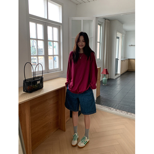 SIXI四喜家 夏日实穿挂 松紧腰牛仔短裤女休闲宽松百搭中裤五分裤