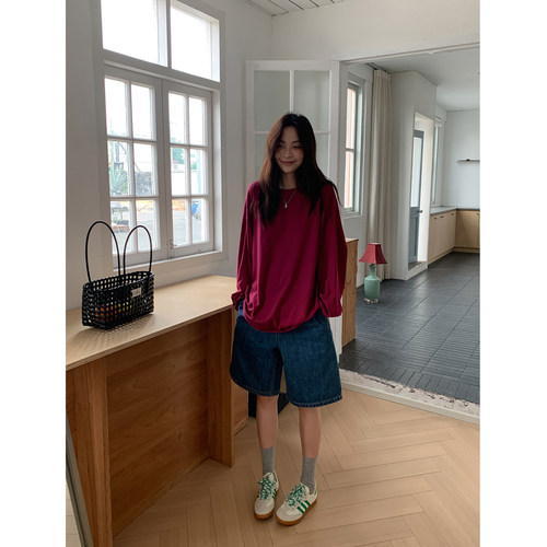 四喜家松紧腰牛仔五分裤女款宽松