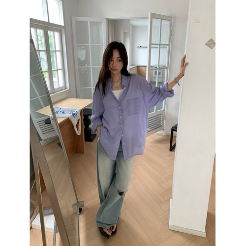 四喜家苎麻防晒宽松长袖衬衫女