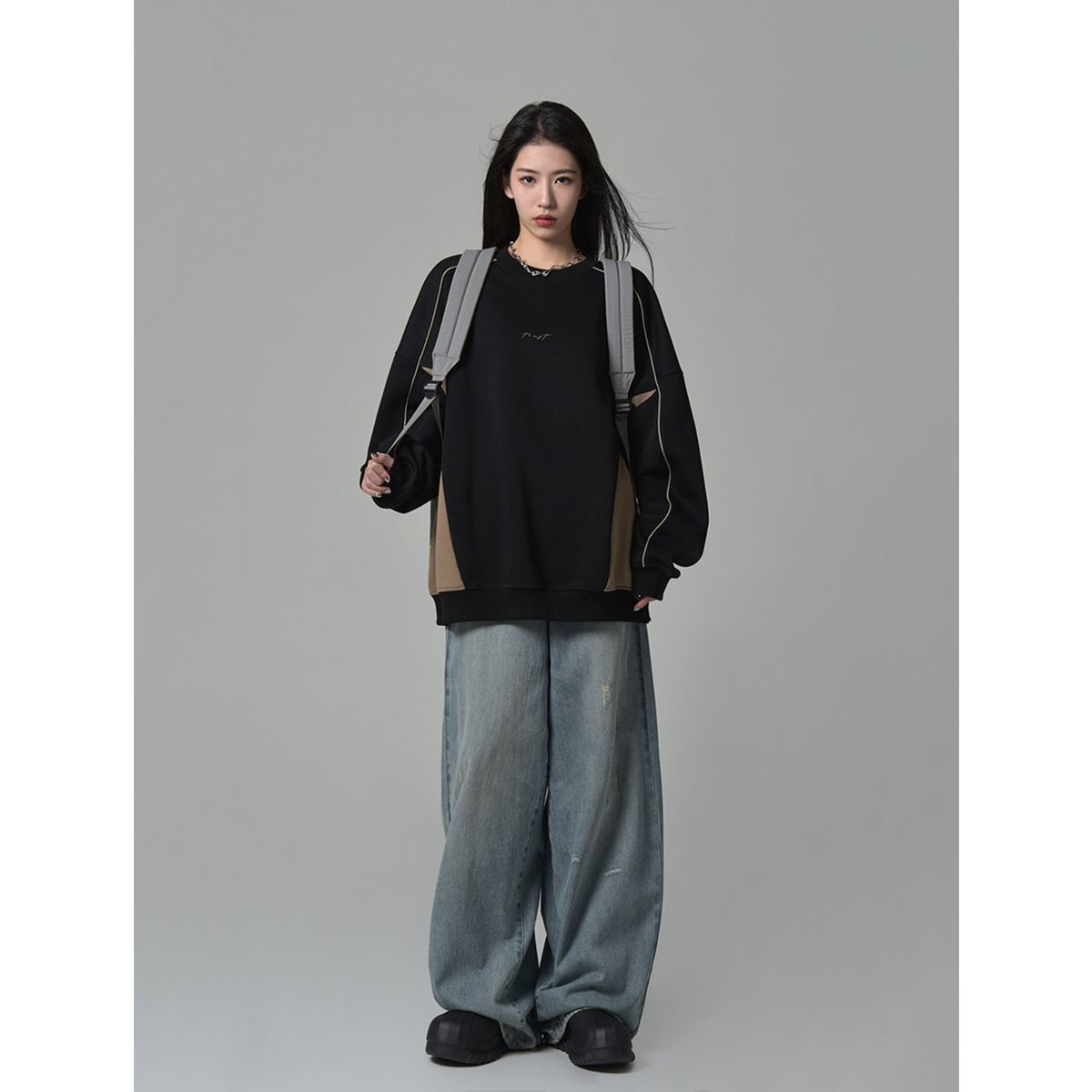 加绒宽松美式复古卫衣