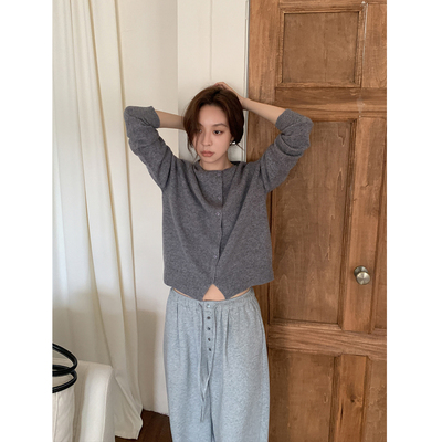 早春针织开衫女弹力内搭圆领外套