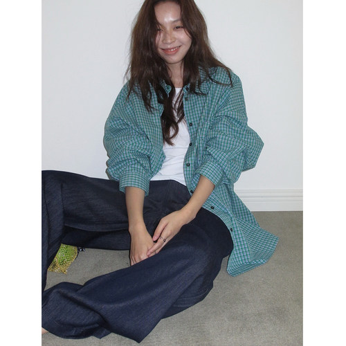 复古格纹长袖衬衫女内搭衬衣