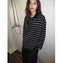 T恤女秋薄针织衫 SIXI四喜家 亲肤垂感复古条纹polo长袖 气繆系 元