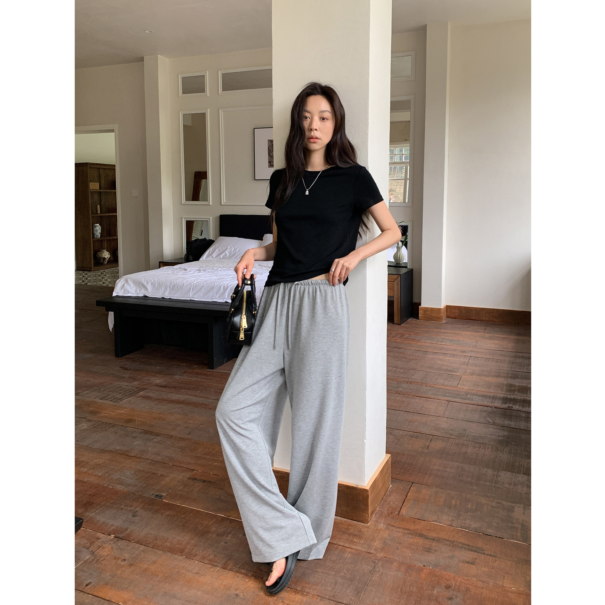SIXI四喜家 松弛遛弯 抽绳垂感卫裤女呼吸感空调裤懒懒裤休闲裤