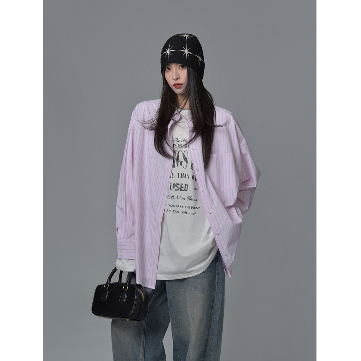 早春限定松弛chic粉色条纹衬衫