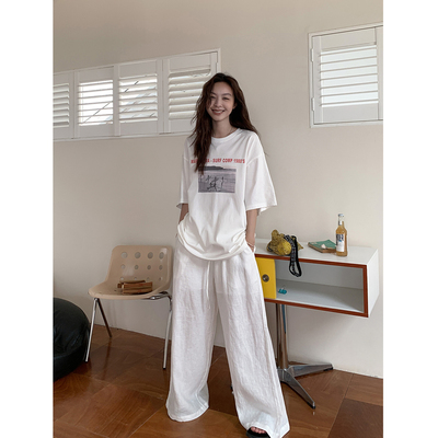 圆领短袖白色复古印花冲浪短袖T