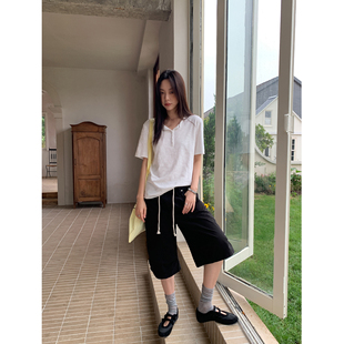 SIXI四喜家 默瑟旧街 抽绳休闲工装裤女宽松显瘦薄款中裤五分裤