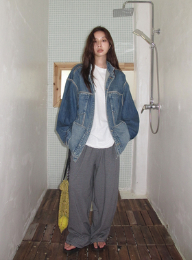 SIXI四喜家 反转牛仔/不常规反穿牛仔外套女秋宽松复古重磅夹克