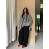 裤 SIXI四喜家 女宽松弧形黑色工装 轻氧立体廓形休闲裤 机能气球裤