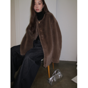 SIXI四喜家 小棕熊圆领环保皮草外套女秋冬加厚毛毛上衣 冬日特调