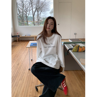 T恤女秋宽松竹节棉打底衫 基础字母印花长袖 内搭添菜 SIXI四喜家