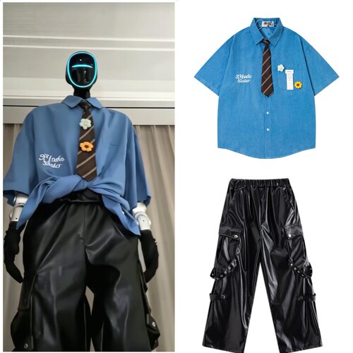 抖音小红书unitree宇树机器人联欢科技套装美式设计领带衬衫花朵