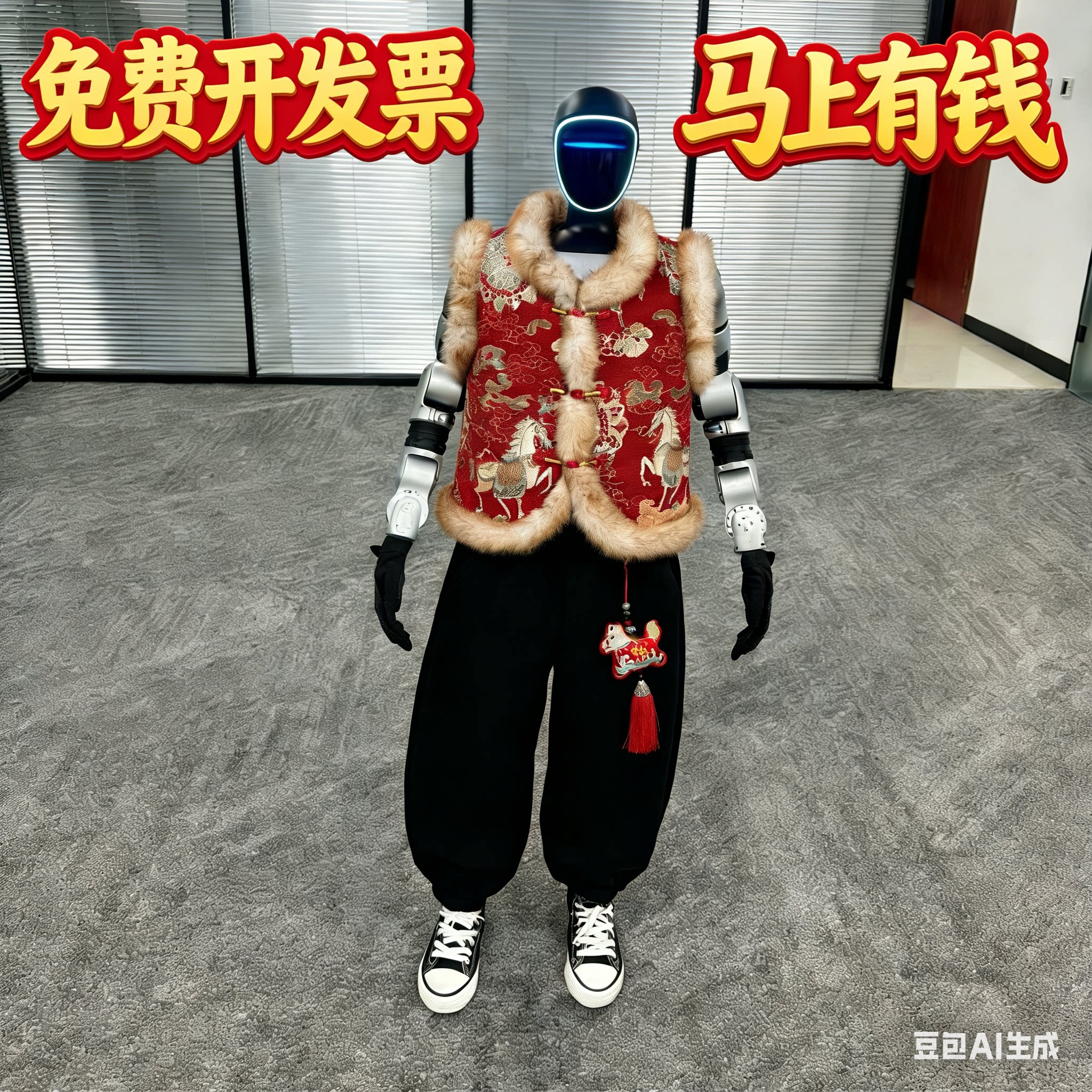 抖音视频 Unitree宇树机器人马上有钱服装科技感套装马年公司年会
