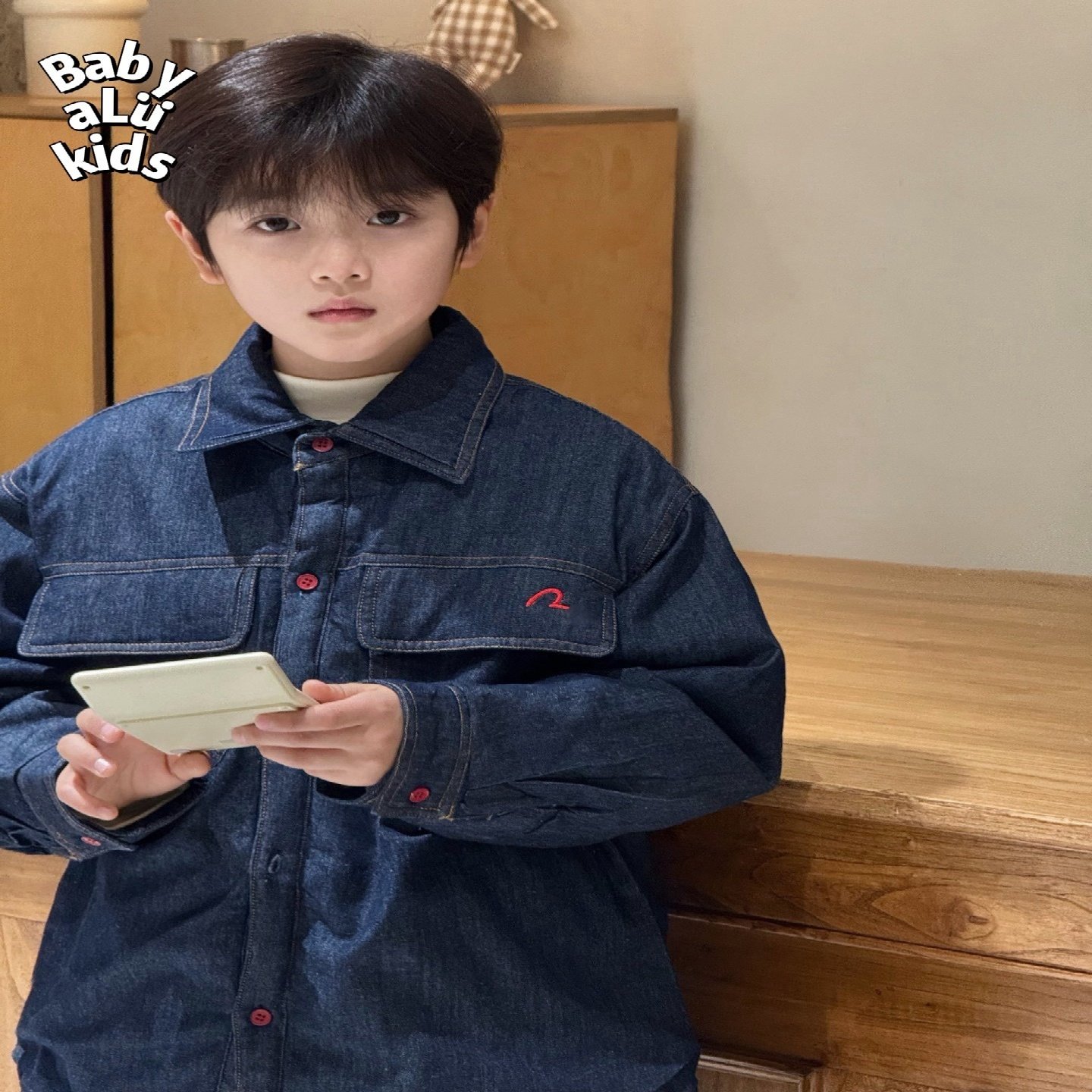 BabyaLu男女童复古翻领长袖牛仔衬衫中大童夹棉保暖衬衫外套儿童,童装/婴儿装/亲子装,儿童牛仔衬衫,淘宝优惠券,粉丝福利购,淘宝优惠卷