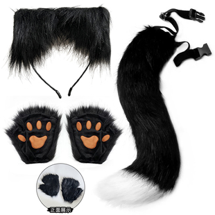 熊掌兽爪猫爪手套半指cosplay漫展道具可爱长毛绒万圣节手套欧美