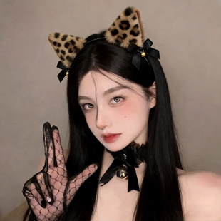 新款豹纹猫耳朵发箍可爱性感万圣节cos头饰狐狸兽耳头箍拍照头饰