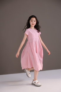 品牌童装女童连衣裙 女童短袖连衣裙 中大童雅粉连衣裙130-170码