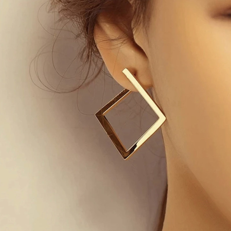 韩国【设计师】S925银针铜合金耳饰欧美气质冷淡小众设计菱形耳环