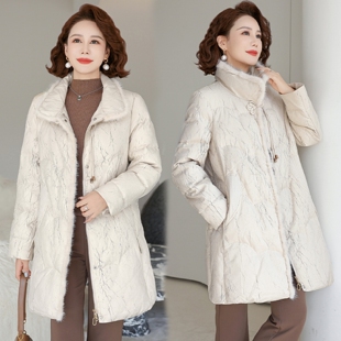 恒源祥中年妈妈冬装棉衣外套中长款显瘦贵夫人中老年女羽绒棉服潮