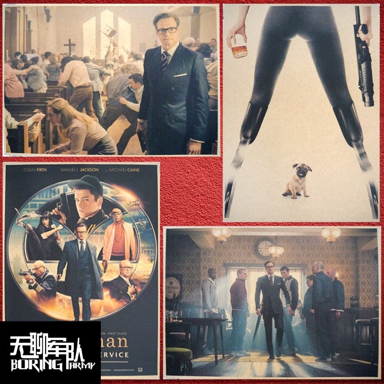 王牌特工 牛皮纸电影海报酒吧咖啡厅装饰画宿舍复古装饰