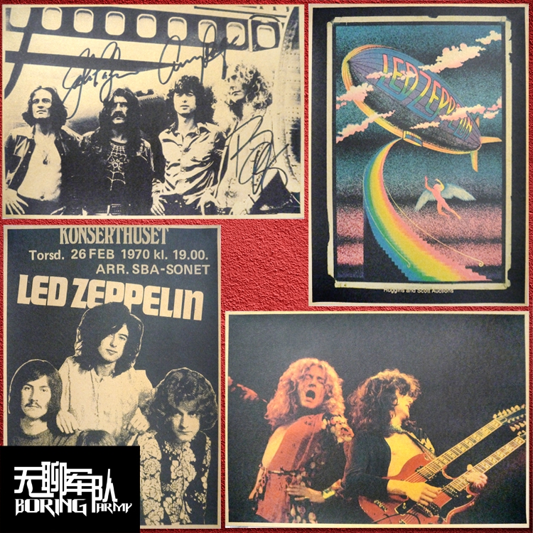 齐柏林飞船 led zeppelin 经典摇滚乐队复古牛皮纸海报酒吧装饰画