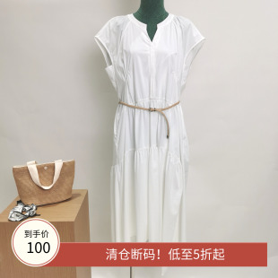 百搭显瘦V领无袖 纳W799 时尚 商场同款 收腰纯色连衣裙女 25夏季