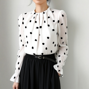 波点莱赛尔衬衫 25秋温柔优雅立领长袖 上衣女 商场同步 N539