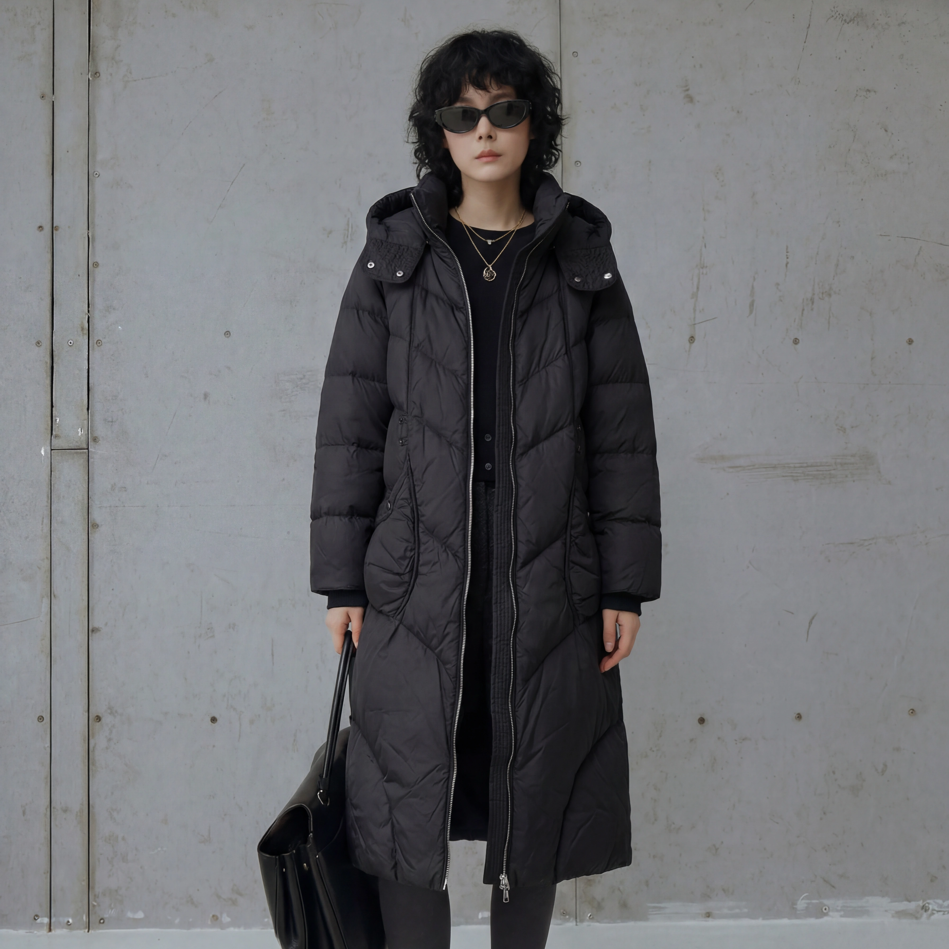 N1799~【商场同步】25冬90鸭绒高克重可拆卸帽子修身长款羽绒服女