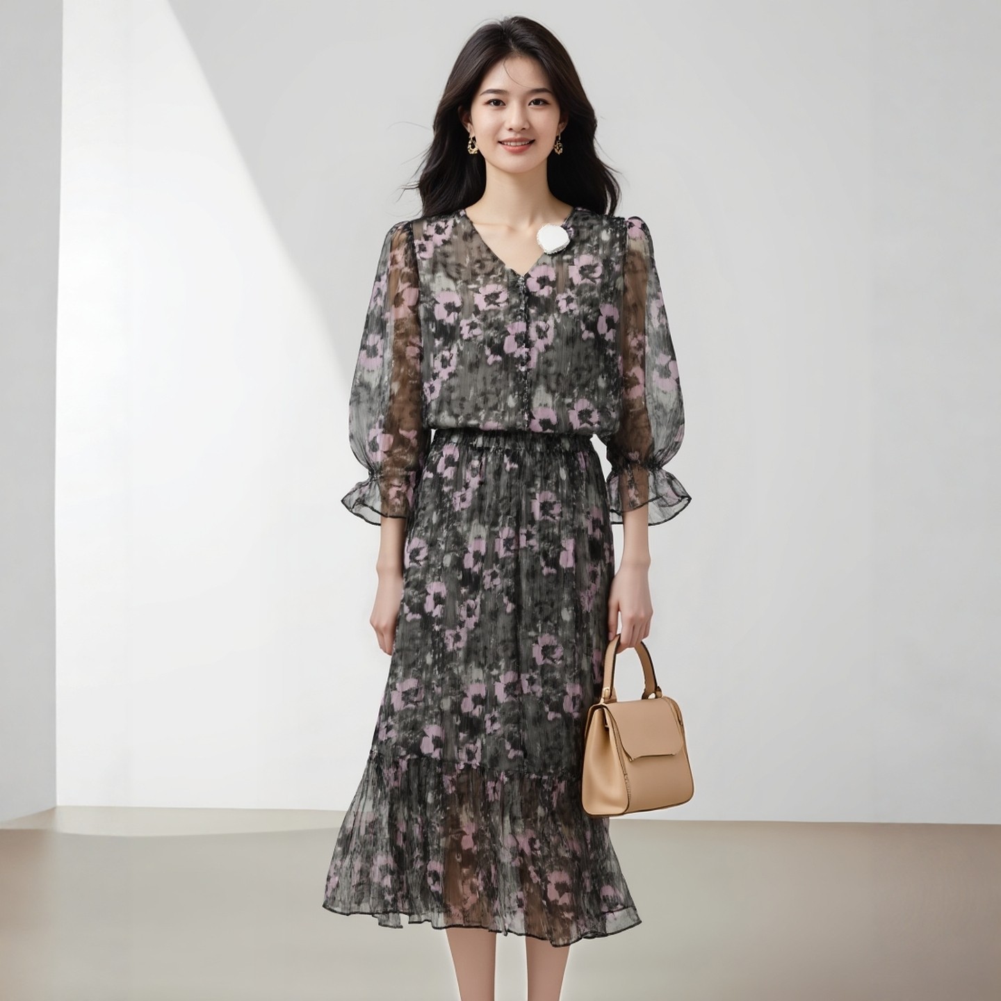 N599~【商场同步】25秋法式复古松紧腰A字显腿长修身碎花半身裙女,女装/女士精品,半身裙,淘宝优惠券,粉丝福利购,淘宝优惠卷