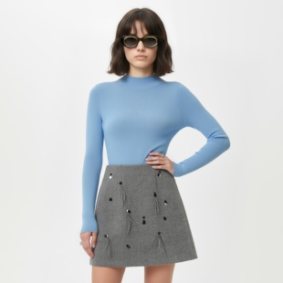 N539 25冬小香风设计感高腰亮片羽毛A字包臀短裙女 商场同步