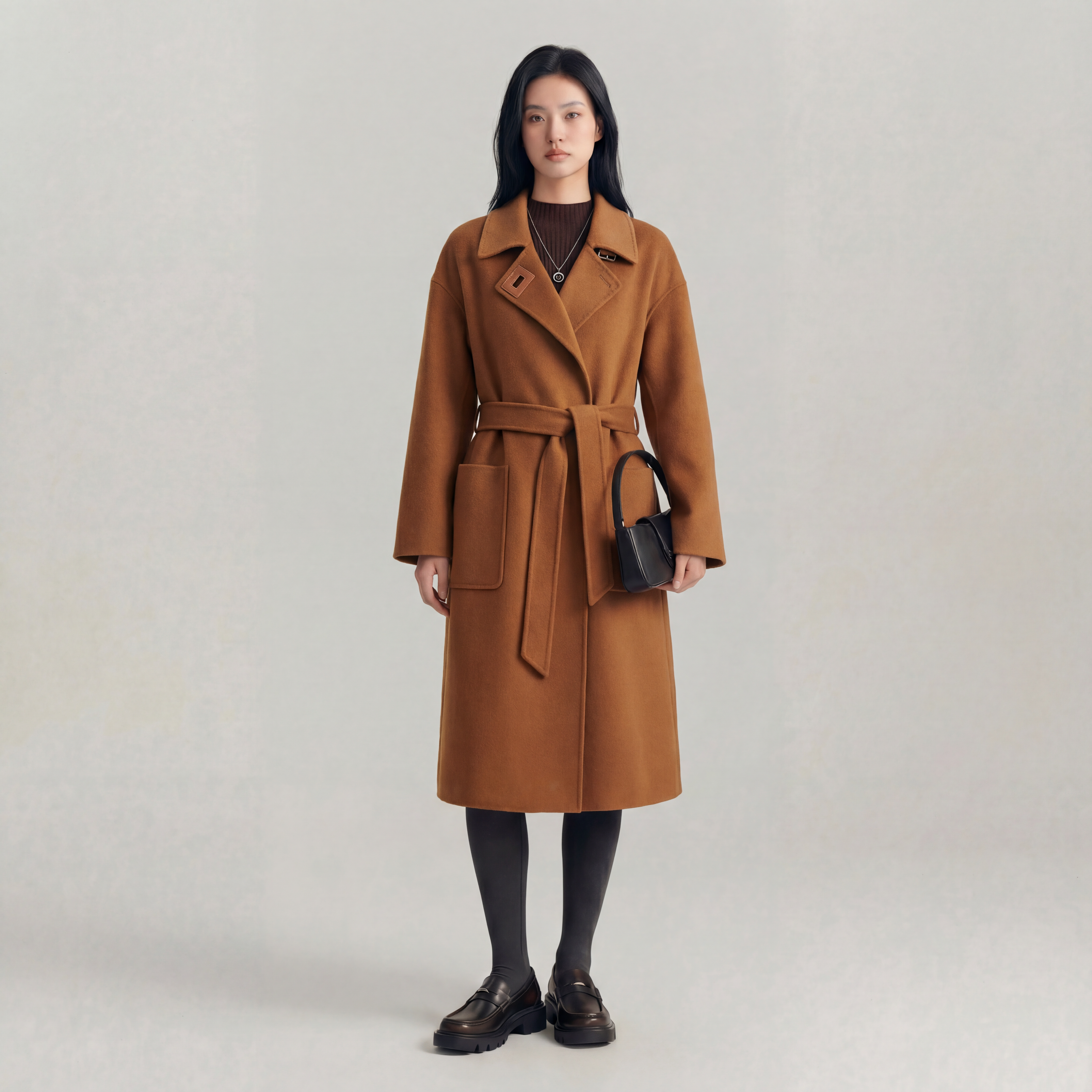 N1999~【商场同步】25冬季绵羊毛高级感翻领加厚长款双面呢大衣女,女装/女士精品,毛呢外套,淘宝优惠券,粉丝福利购,淘宝优惠卷