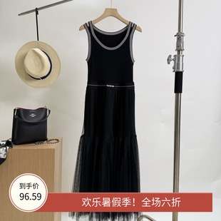 拼接显瘦吊带连衣裙女 纳699 商场同步 25春时尚 气质低圆领无袖