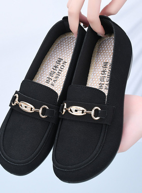 老北京布鞋豆豆鞋女2024新款黑色工作鞋软底舒适上班鞋春秋妈妈鞋