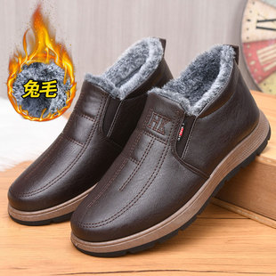 加绒加厚保暖中老年皮面防水爸爸鞋 老北京布鞋 男冬季 棉鞋 2024新款