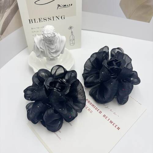 诗泊雅 2025新款洒金波点泡泡抓夹女网纱发夹后脑勺高级感鲨鱼夹