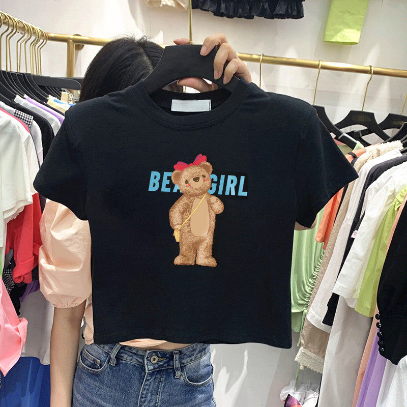 现货超火高腰女夏修身韩版潮港风BPF露脐短款半袖上