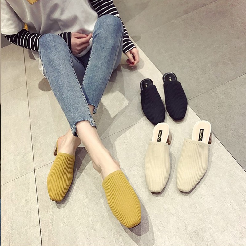 包頭半拖鞋女外穿2019新款夏時尚百搭中跟粗跟涼拖方頭網紅穆勒鞋在類目 女鞋, 拖鞋中 - 來自Buy2taobao.com提供專業的淘寶代購服務