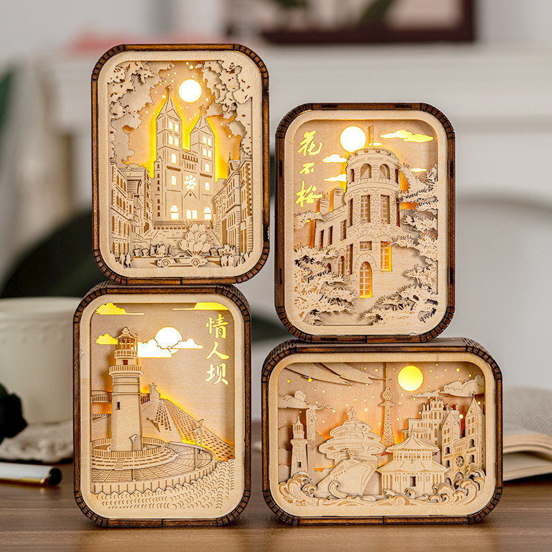 旅游景点文创木雕灯青岛地标五月的风学校周年庆创意礼品伴手礼