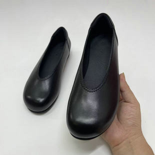 ESKEIN法式羊皮奶奶鞋文艺妈妈鞋宽楦小皮鞋大码女鞋41到43胖宽脚