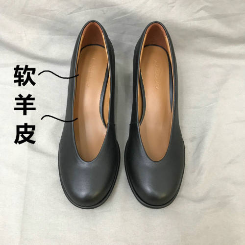 法式全羊皮女单鞋舒适奶奶鞋