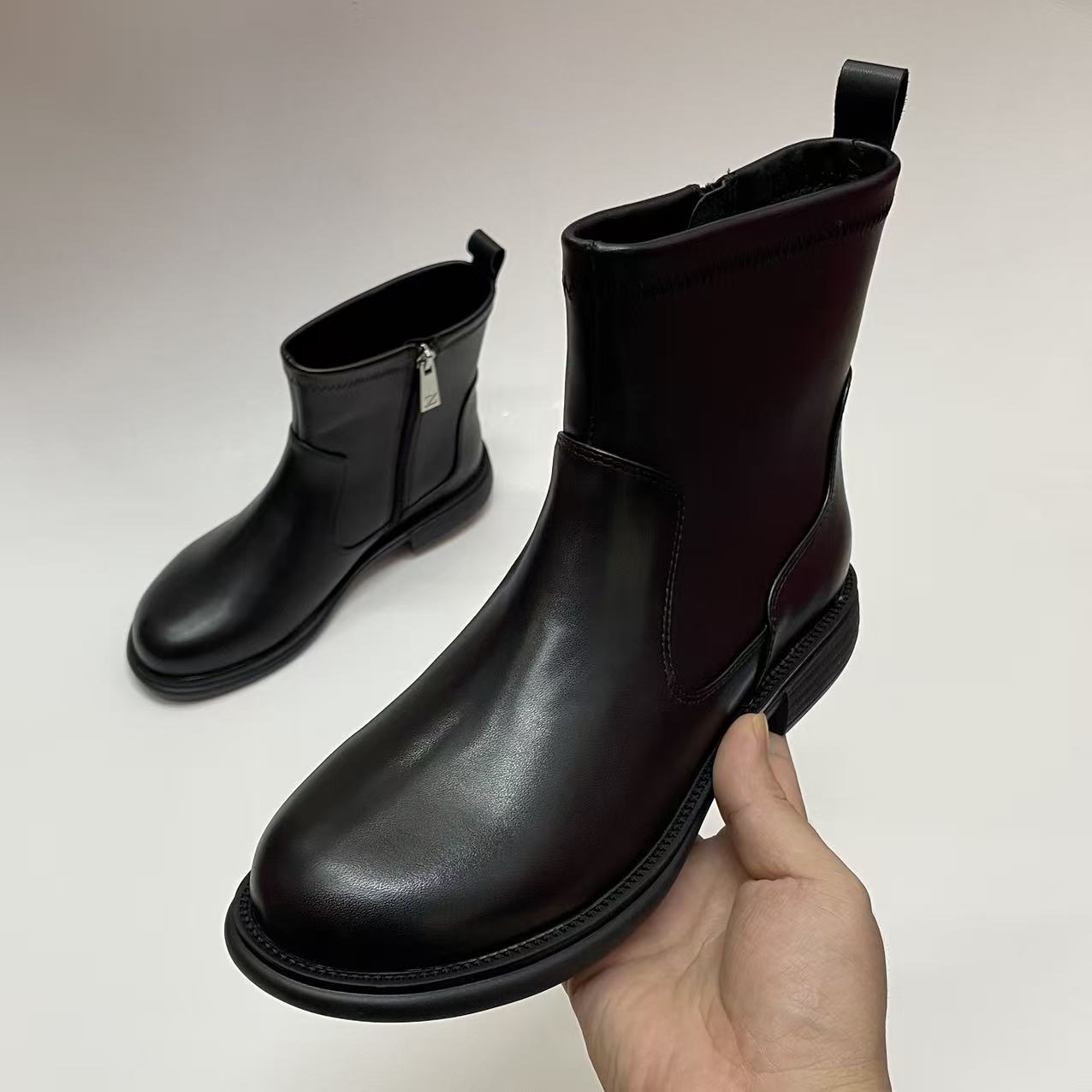 ESKEIN大码宽楦大头皮靴马丁靴