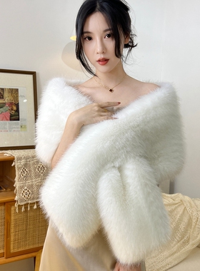 百搭仿皮草狐狸毛旗袍披肩毛领秋冬季斗篷舞台晚宴婚纱礼服围巾女
