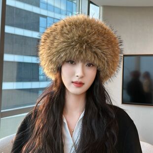 加厚仿皮草貉子毛毛绒头套蒙古无顶头圈头环空顶帽子旅游拍照女潮