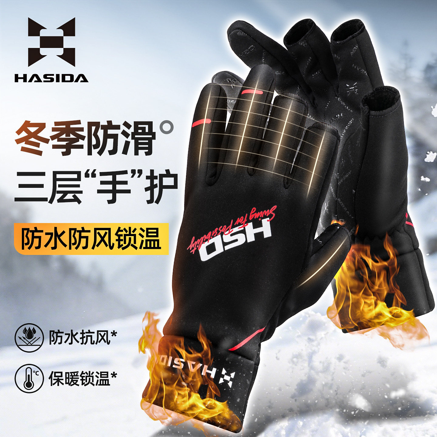 哈斯达钓鱼手套冬季加绒防水防刺防寒耐磨保暖露三指专业路亚手套图片