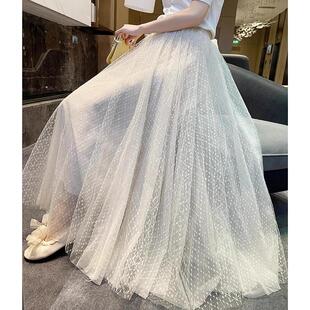 2025新款春夏半身裙女a字超仙森系ins抖音同款网纱百褶裙女中长款